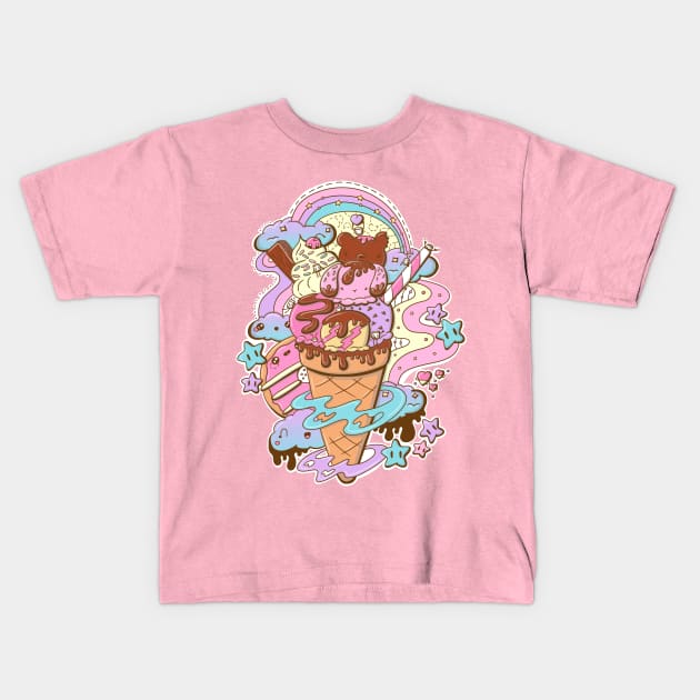 Cute ice cream bunny and bear cone Kids T-Shirt by studiomogwai